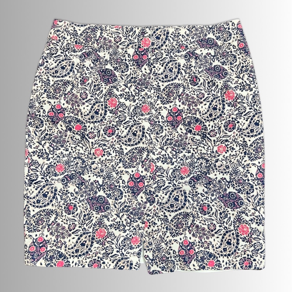 Ann Taylor Floral Pencil Skirt, Pink, Purple and Cream Blend W/Peacock Design 12